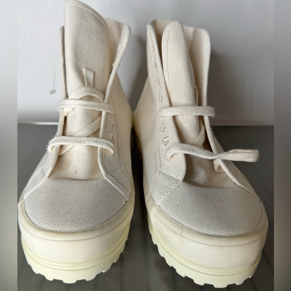 Superga 2341 alpina high top beige Canvas Sneakers unisex mens 8 women 9.5 NWOT - Picture 2 of 8